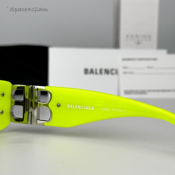 NEW Balenciaga BB0096S 008 Yellow Silver Logo Grey Rectangle Unisex Sunglasses - Picture 7 of 14